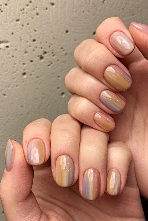 Different Color Ombre Nails, Ombre Short Nails, Best Ombre Nails, Ombre Nail Colors, Orange Ombre Nails, Ombre Nail Art, Muted Brown, Indigo Nails, Ombre Nail