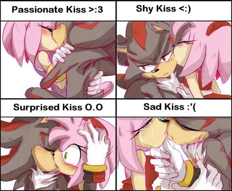 Sonic Artwork, Shadamy Comics, Kiss Meme, Surprise Kiss, Shadow And Rouge, Types Of Kisses, Shadow And Amy, Sonic Characters, Sonic And Amy