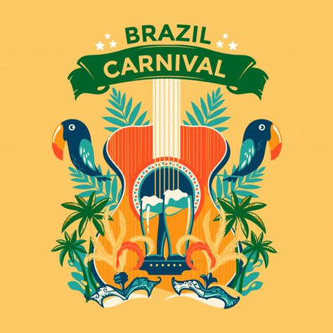 Brazil Carnival Aesthetic, Music Illustration Design, Brazil Illustration, Carnival Illustration, Brazil Design, Carnival Brazil, Brazil Art, Brazil Carnival, Tropical Illustration