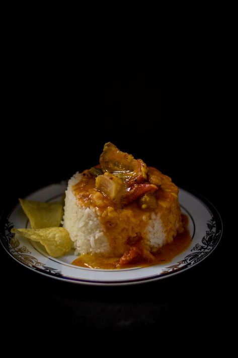 A delicious Rice & Sambar With Potato Chips lunch Sambar Rice, Delicious Rice, Blouses Designs, Tasty Lunch, Food Art Photography, Indian Saree Blouse, Indian Saree Blouses Designs, Awesome Food, Saree Blouses