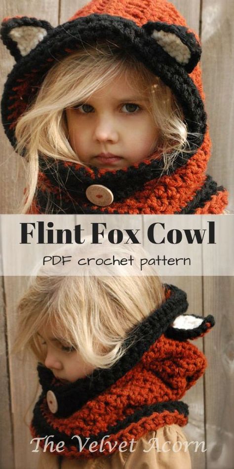 Hooded Cowl Pattern, Crochet Hooded Cowl, Etsy Knitting Patterns, Hats Ideas, Cowl Patterns, Crochet Hat Patterns, Crochet Hood, Fox Crafts, Hooded Cowl