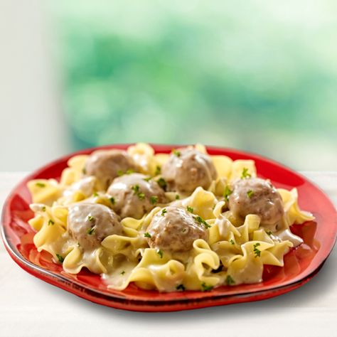 Armour® – Swedish Meatballs and Pasta Recipe Swedish Meatball Pasta Bake, One Pot Swedish Meatball Pasta, Alton Brown Swedish Meatballs, Easy Sweedish Meatballs Crockpot, Simple Swedish Meatballs Taste Of Home, Meatball Pasta, Swedish Meatballs, Creamed Eggs, Egg Noodles