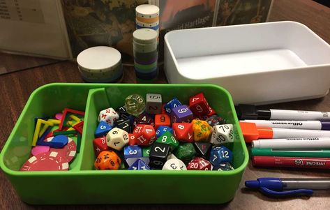 Dungeon master’s tools | DMDavid Dungeon Master Setup, Mounting Putty, Dm Screen, Dungeon Tiles, Clear Box, Game Master, Miniature Figures, Poker Chips, A Pen