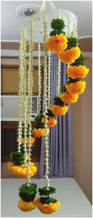 Buy Dilse Artificial Marigold Flower Chandelier;Zhoomar for Diwali Decorations;Home and Party Decorations (Reusable Artificial Flowers Hanging) Online at Low Prices in India - Paytmmall.com Marigold Flower Toran Designs Doors, Pom Pom Hanging, Designer Wall Clocks, Big Decorations, Pom Pom Flowers, Diwali Decoration Items, Door Hanging Decorations, Diwali Decorations At Home, Flowers Hanging