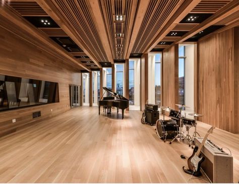 Piano Studio Room, Music Architecture, Music Studio Design, Architecture Branding, Music Room Design, Home Studio Ideas, Music House, Rehearsal Room, Recording Studio Design