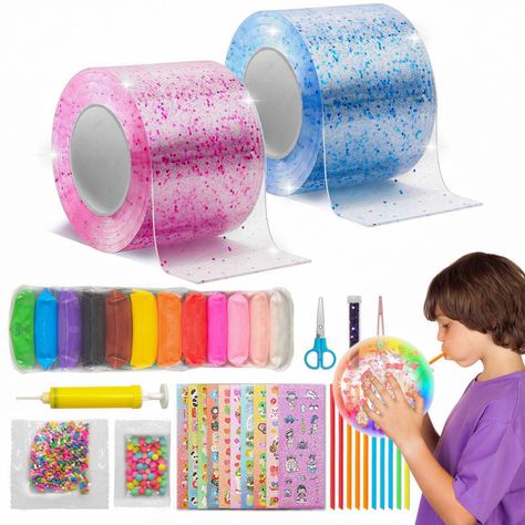 Windspeed Nano Tape Bubbles Kit with Glitter, Double Sided Nano Tape for Making Bubbles DIY Nano Tape Bubble with Balloon Inflator Craft Kit : Amazon.co.uk: Toys & Games Nano Tape Bubble, Making Bubbles, Bubble Crafts, Bubble Diy, Christmas Party Treats, Baby Shower Greeting Cards, Balloon Inflator, Doll Crib, Cute Stationary School Supplies