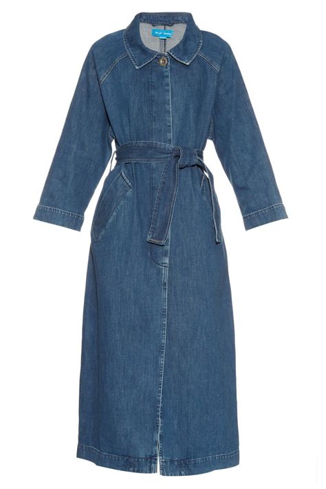 M.I.H Jeans Fashion Week Dresses, Stylish Winter Coats, Mode Kimono, Denim Trench Coat, Chambray Shirt Dress, Spring Coat, Blue Coat, Chrissy Teigen, Denim Shirt Dress