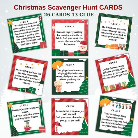 Indoor Christmas Scavenger Hunt For Kids, Clues For Scavenger Hunt Riddles, Grinch Scavenger Hunt, Christmas Treasure Hunt Clues, Christmas Scavenger Hunt For Kids, Christmas Scavenger Hunt Clues, Treasure Hunt Riddles, Scavenger Hunt Christmas, Christmas Treasure Hunt