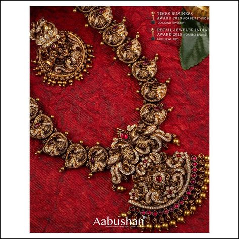 All The Spectacular Gold Bridal Necklace Designs Are Here To Shop! • South India Jewels Antique Haram Designs Gold, Aabushan Jewellery, Gold Bridal Jewellery, Antique Necklace Gold, Temple Jewellery Earrings, Traditional Necklace, Bridal Necklace Designs, Gold Temple Jewellery, Gold Bridal Necklace