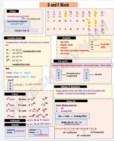 D And F Block Elements Mind Map, D And F Block Elements Notes Class 12, D And F Block Elements Notes, Chemistry Flashcards, Jee Study, Neet 2025, Academic Notes, Periodic Trends, Microbiology Notes