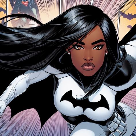 Black Comic Characters, Black Female Superhero, Black Superwoman, Black Harley Quinn, Black Ocs, Dc Oc, Black Batman, Black Panther Art, Black Comics