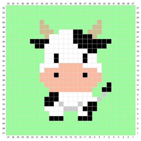 Picsel Art Ideas, Cow Pixel Art, Cow Cross Stitch, Cross Stitch Cow, Crochet C2c Pattern, Cow Craft, Character Blankets, Tiny Cross Stitch, Easy Pixel Art