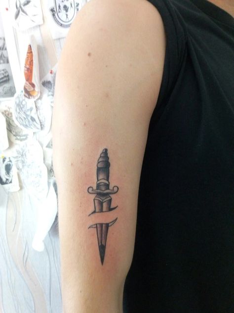 Knife Going Through Skin Tattoo, Knife Through Skin Tattoo, Dagger Through Skin Tattoo, Devine Tattoo, Tattoo Placement Arm, Skin Tattoo, Knife Tattoo, Dagger Tattoo, Black Work