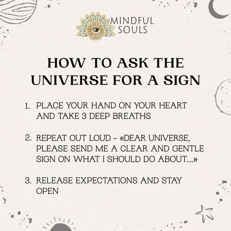 The Universe is always whispering messages, we just need to quiet our hearts to hear them! 🌌⁠ ⁠ If you’re feeling lost or confused, let the cosmos guide your next step. Follow this simple ritual to ask the Universe for a sign.⁠ ⁠ Just remember, keep your mind open & your intuition flowing. ✨⁠ ⁠ #balance #spirituality #mentalhealth #mindset #positivethoughts #mindfulliving #healthyliving #loveyourself #selflove #spiritual #higherself #innerpeace #consciousness #selfcare #wellbeing Asking For A Sign From The Universe, Ask The Universe For A Sign, Lessons From The Universe, How To Ask For A Sign From The Universe, How To Ask The Universe For A Sign, Balance Spirituality, Massage Pressure Points, Psychic Development Learning, Healing Chakras