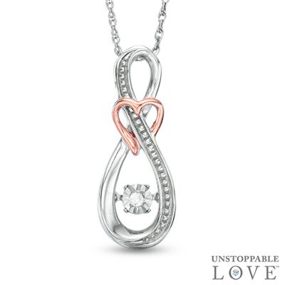 Unstoppable Love Diamond Accent Infinity with Heart Pendant in Sterling Silver and 10K Rose Gold Opal Jewellery, Zales Jewelry, Dancing Diamond, Diamond Jewelry Set, Pendant Sets, Diamond Pendants, Pendant Diamond, Sterling Silver Rings Set, Fashion Pendant