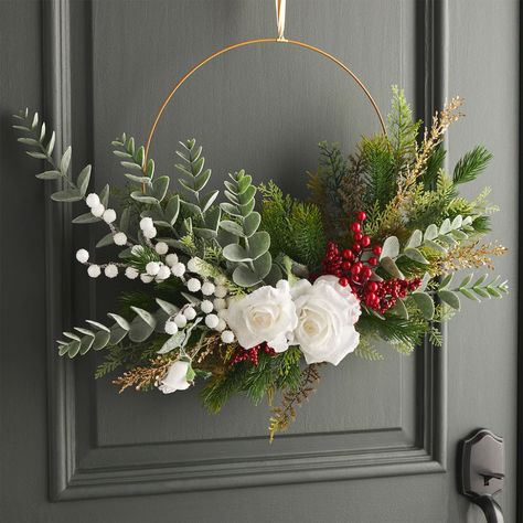 Classic Christmas Hoop Wreath Holidays 2023, Beautiful Wall Hanging, Michaels Craft, Wreath Project, Door Signs Diy, Wheel Decor, Christmas Time Is Here, Xmas Wreaths, Floral Hoops