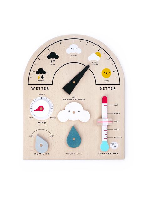 Moon Picnic My Weather Station – Rose & Rex Lézervágott Fa, Diy Sensory Board, Weather Chart, Weather Symbols, Weather And Climate, Weather Station, Kids Wood, Interactive Toys, Montessori Toys