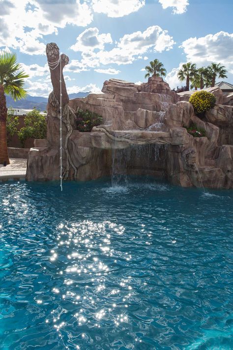 Pool With Slide And Jumping Rock, Fancy Pools, Pool Goals, Grotto Pool, Epic Pools, Giant Pool, Big Pool, Lazy River Pool, Dream Backyard Pool