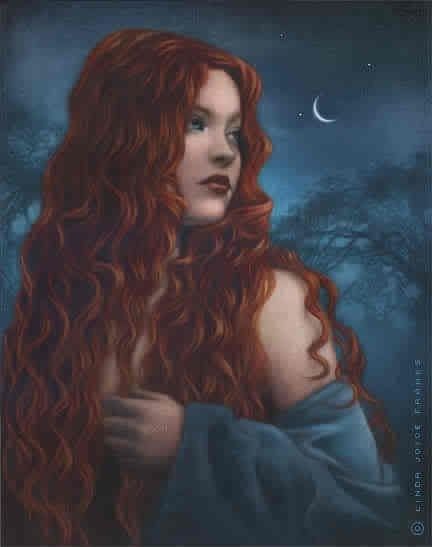 Redhead Goddess and moon Irish Goddess, Redhead Art, Celtic Gods, Celtic Goddess, Celtic Mythology, Long Red Hair, Gods Goddesses, Celtic Art, Wow Art