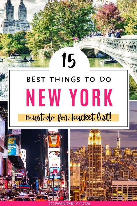 Compilation of 15 must-do activities and attractions for travelers visiting New York City. New York Trip Planning, Nyc On A Budget, New York Bucket List, Nyc Vacation, Nyc Itinerary, New York Attractions, New York City Vacation, Staten Island Ferry, Summer Vacation Spots