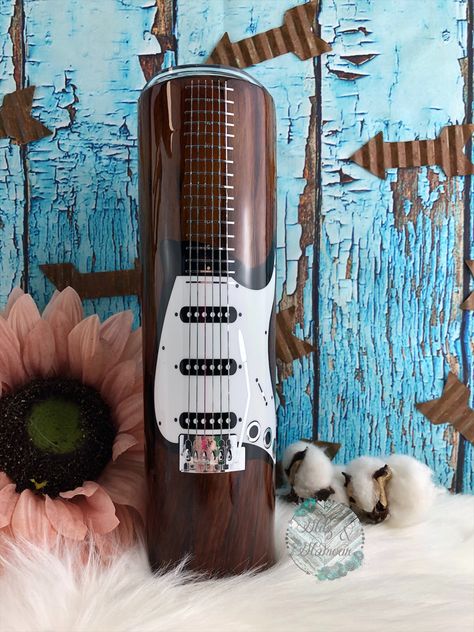 Woodgrain guitar tumbler Guitar Tumbler Ideas, Wooden Tumbler, Guitar Tumbler, Awesome Crafts, John Prine, Resin Tumblers, Cup Ideas, Tumbler Ideas, Diy Tumblers