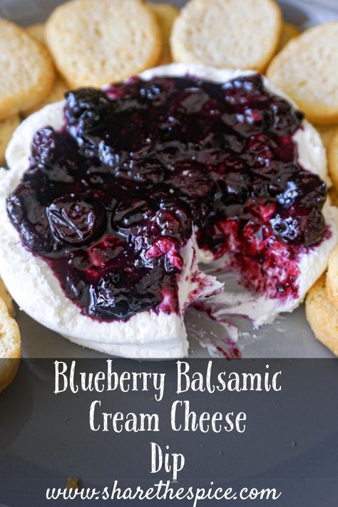 Blueberry Balsamic Goat Cheese Appetizer, Charcuterie Cream Cheese Dip, Cream Cheese Dip Charcuterie, Blueberry Cream Cheese Dip, Blueberry Dip Cream Cheese, Charcuterie Board Cream Cheese, Cream Cheese Charcuterie Board Ideas, Cream Cheese And Jelly Dip, Savory Blueberry Recipes