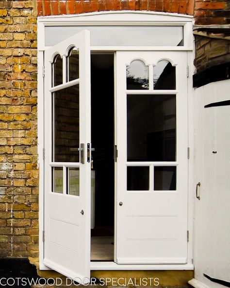 Victorian French door with sidelight door frame - Cotswood Doors Victorian Patio Doors, Door With Sidelight, French Doors With Sidelights, Edwardian Garden, Brick Archway, Wooden French Doors, Glazed Glass, New House - Kitchen, New House Kitchen