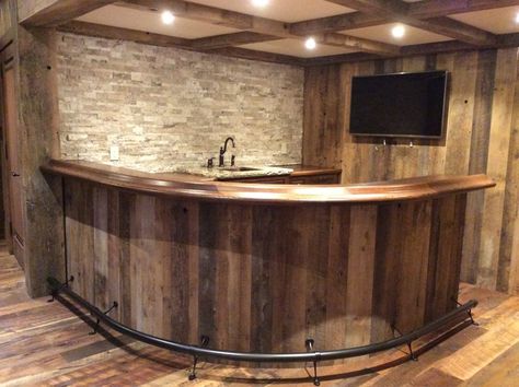 Oak Curved Home Bar - Custom Home Bars Rustic Basement Bar, Home Bar Plans, Basement Bar Plans, Custom Home Bars, Basement Bar Design, Oak Bar, Rustic Basement, Home Bar Rooms, Bar Plans