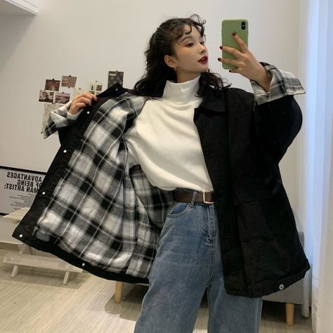 Plaid Jacket Outfit, Indie Clothes, Egirl Outfits, Y2k Aesthetic Outfits, Indie Outfits, Plaid Fashion, Plaid Jacket, Style Korean, Jacket Vintage