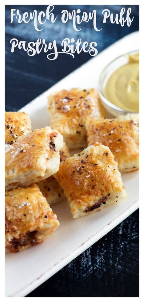 French Onion Pastry Bites are just what you need to impress your friends. An easy make ahead appetizer just in time for the Super Bowl. Be warned, they are addictive! #butterandbaggage #appetizer #gameday #puffpastry #dufour #onions Make Ahead Appetizer, Pastry Bites, Easy Make Ahead Appetizers, Healthy Appetizers Easy, Puff Pastry Appetizers, Pastry Appetizer, Make Ahead Appetizers, Meat Appetizers, Easy Appetizer Recipes