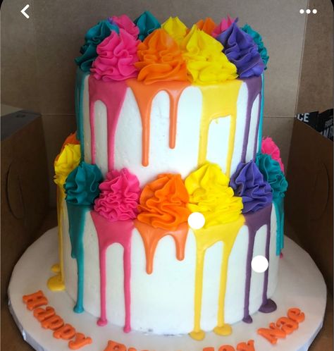 Rainbow Drizzle Cake, Drip Cake Rainbow, Rainbow 50th Birthday Cake, Neon Color Cake Birthday, Paint Drip Cake, Neon Cake Designs, Colorful Drip Cake, Neon Drip Cake, Gay Birthday Cake