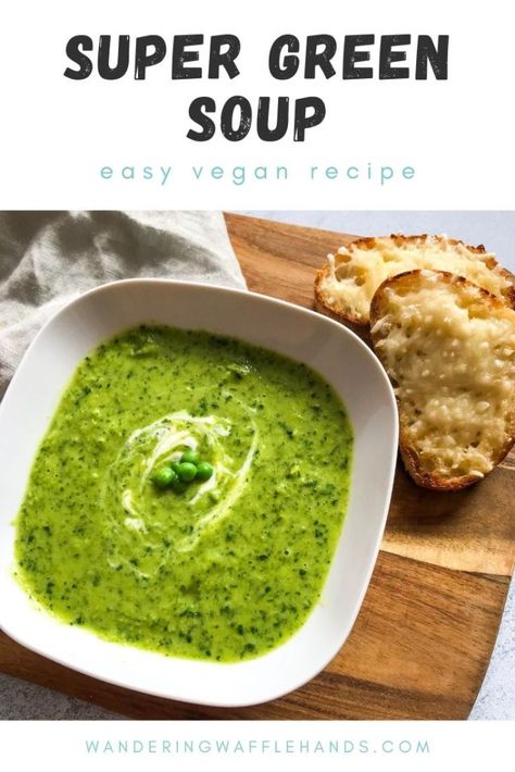 Garlic Peas, Stews Recipes, Vegan Waffles, Green Soup, Vegan Soup Recipes, Vegan Lunches, Vegan Soups, Super Greens, Vegan Soup