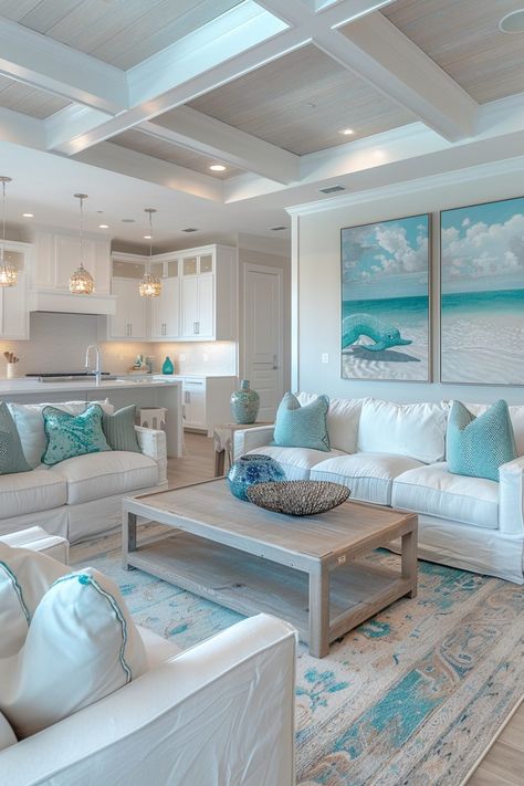 29 Beach Modern Coastal Living Room Ideas for Ultimate Relaxation - My Elegant Home Modern Coastal Living Room Ideas, Underwater Realm, Iridescent Tiles, Coastal Living Room Ideas, Modern Coastal Living Room, Magical Underwater, Coastal Decorating Living Room, Beach Living Room, Beach House Interior Design