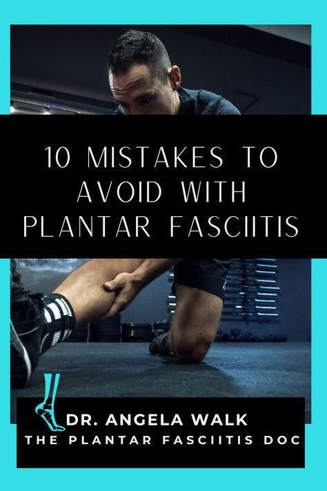 Dr. Angela, The Plantar Fasciitis Doc, shares the 10 mistakes people make with plantar fasciitis. Also, learn the best shoes, worst shoes, exercises, plantar fascia stretches and home remedies for heel pain and foot pain Plantar Fascia Healing, Plantar Fascia Kt Taping, Plantar Fascia Exercises, Foot Exercises For Pain, Plantar Facitis Home Remedies, Plantar Fascia Stretches, Fallen Arches Exercises, Best Gym Shoes, Plantar Fascia