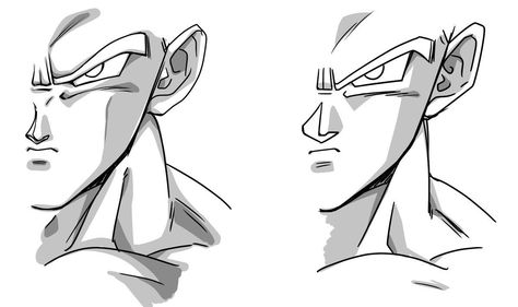 Dragon Ball art references. Particularly Tadayoshi's style in 1995 *DBZ* (left) and currently *DBS* (right). In this you can see how the eyes, jawline, and even the noses are different. There are some additional details that also vary, so this is a great reference for any Dragon Ball fan artist. #SonGokuKakarot Dbz Reference, Dream Animation, Demon Beast, Drawing Nose, Dbz Drawings, Poses Manga, Goku Drawing, Ball Drawing, Dragon Ball Painting