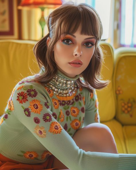 Let’s get groovy 🌸✌🏻 Travel back in time with me today and enjoy some flower power fashion 🥰 Sometimes I think I was born in the wrong time period 🤭 I love everything sixties and especially all the amazing patterns and hairstyles! This set was so much fun to work on and I hope you enjoy it too 💖 Inspired by the amazing Twiggy makeup looks of @creative_by_sabina 💄💋 Go check out her profile! #sprinkleofai #aifashion #fashion #sixties #60s #retro #vintage #vintagestyle #vintagefashion #re... Flower Power Outfit, Charming Outfits, Twiggy Makeup, Candy Photoshoot, Power Fashion, Flower Power Fashion, 1960's Style, Accessories Inspiration, Painted Ladies