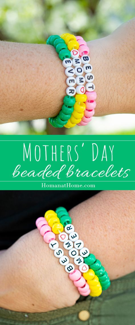 Homan at Home Mothers Day Bracelets Diy, Mothers Day Drawings, Mothers Day Desserts, Keepsake Crafts, Beaded Braclets, Mothers Day Decor, Mother's Day Activities, Kids Bracelets, Mothers Day Crafts For Kids