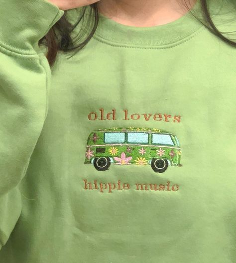 The Shop’s Instagram post: “The Canyon Moon Sweater 💚 Old Lovers Hippie Music 🎶 #canyonmoon #harrystyles” Harry Styles Sweater, Canyon Moon, Moon Sweatshirt, Hippie Music, My Bday, Embroidery On Clothes, Statement Tees, Embroidered Sweatshirts, Diy Clothes