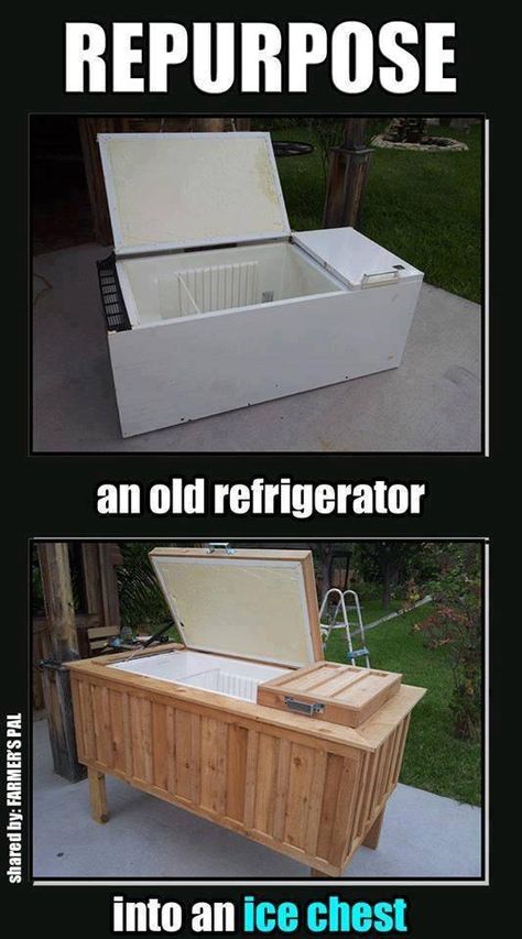 Repurposed Refrigerator. I really want one of these! Old Refrigerator, Ice Chest, Diy Upcycling, Lodge Decor, Repurposed Furniture, Outdoor Projects, Home Projects, Refrigerator, Diy Furniture