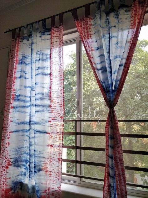 Blue And White Curtains, Beach Curtains, Curtains Bohemian, Dye Curtains, Curtains Blue, Tie Dye Bedding, Shibori Fabric, Bohemian Curtains, Yellow Curtains