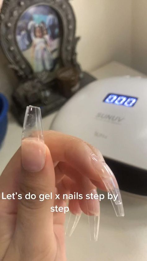 Gel x tutorial in 2022 | Diy acrylic nails, Work nails, Short acrylic nails designs Gel Cured Press Ons, Gel X Acrylic Nails, Dip Fake Nails, Perlescente Nails, Gel X Nails How To, Full Cover Nail Tips Tutorial, Full Nail Set Ideas, Gellen Gel Nails, Clear Poly Gel Nails