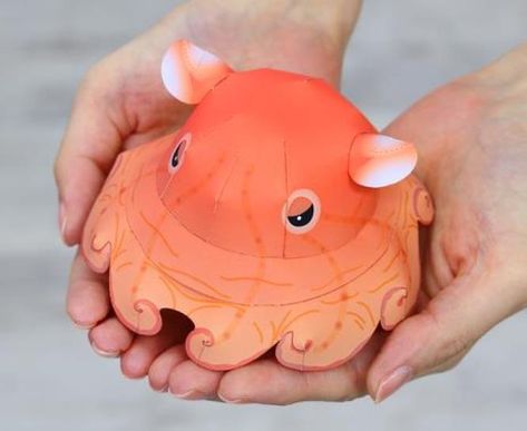 PAPERMAU: Umbrella Octopus Miniature Paper Model - by Ayumu Saito & C. Pocket Umbrella Octopus, Flapjack Octopus, Chibi Animals, Hyper Fixation, Folding Origami, Colorful Parrots, Mini Cute, Aquatic Animals, Cute Polymer Clay