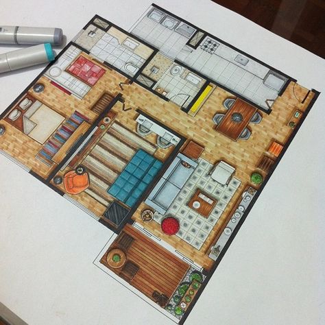 mariacoelho13's photo on Instagram                                                                                                                                                                                 More Architecture Drawing Presentation, Rendered Floor Plan, Architecture Drawing Sketchbooks, Architecture Drawing Plan, Interior Design Renderings, Interior Architecture Drawing, Drawing Interior, Interior Design Drawings, Interior Design Sketches