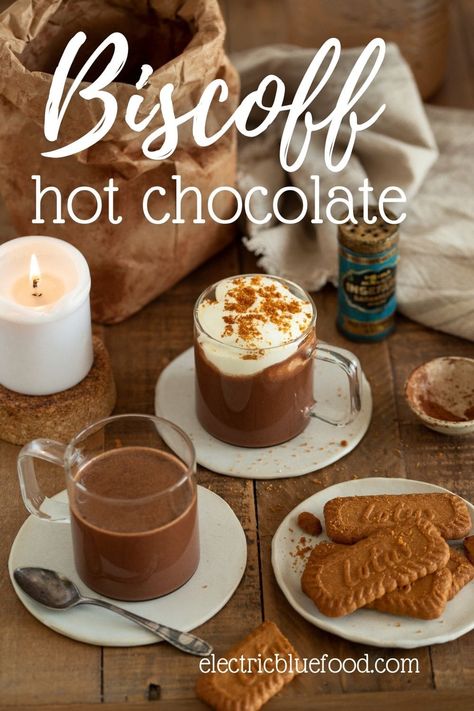 Biscoff Hot Chocolate, Hot Chocolate Flight, Fancy Hot Chocolate, Cocoa Drink, Cocoa Powder Cookies, Hot Drinks Recipes, Hot Cocoa Recipe, Hot Chocolate Drinks, Christmas Hot Chocolate