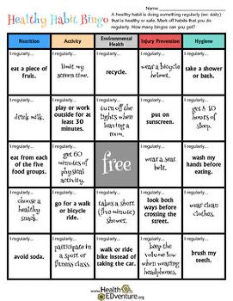 Healthy Habit Bingo #fatlossdiet Health Fair Ideas Activities, Health And Well Being Activities, Bingo Goals, Health Fair Ideas, Work Games, Game Challenges, Nutrition Activities, Health Fair, Pe Games