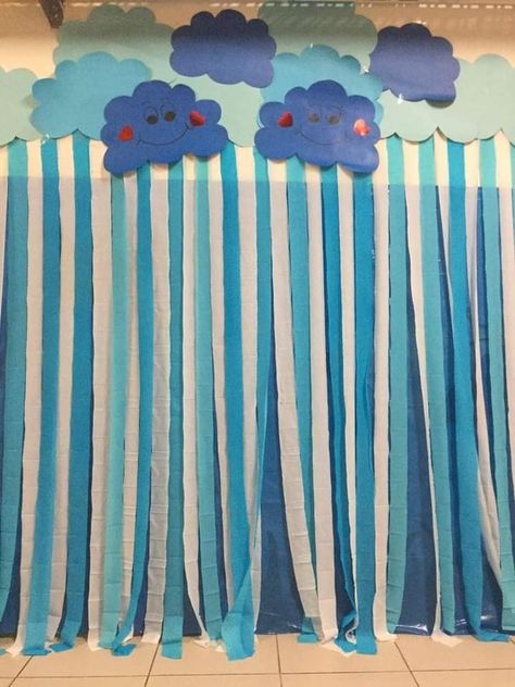 Blue Day Board Decoration In Preschool, Blue Day Crafts Preschool, Blue Day Decoration In Preschool, Baby Jackets Pattern, Preschool Art Projects, Art Classroom Decor, Preschool Arts And Crafts, Hand Crafts For Kids, Rhymes For Kids