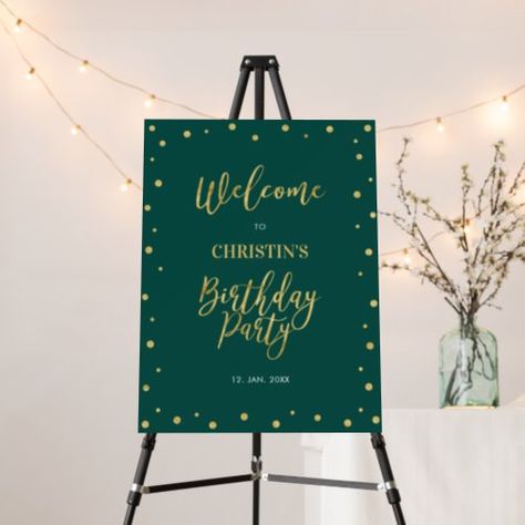 $45.95 | Gold & Green Confetti Birthday Party Welcome Sign #gold, confetti, modern, welcome sign, simple, adult birthday, green, birthday party welcome, milestone birthday, birthday party decoration Retirement Decorations, Green Confetti, Modern Birthday Party, 17th Birthday Ideas, Confetti Birthday Party, Confetti Background, Retirement Party Decorations, Black Confetti, Party Welcome Sign