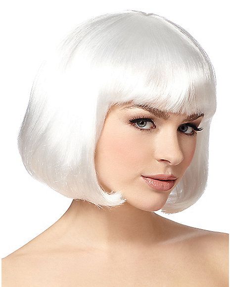 White Bob Wig - Spirithalloween.com White Bob Wig, White Bob, Elsa Wig, Luna Girl, Halloween Costume Store, Halloween Wigs, Bob With Bangs, Long Locks, Platinum Blonde Hair