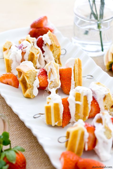 Strawberry Waffle Skewers | A Latte Food Waffle Skewers, Turkey Bacon Avocado, Pizza Waffles, Turkey Club Sandwich, Waffle Ice Cream Sandwich, Club Sandwiches, Turkey Club, Strawberry Waffles, Bacon Avocado