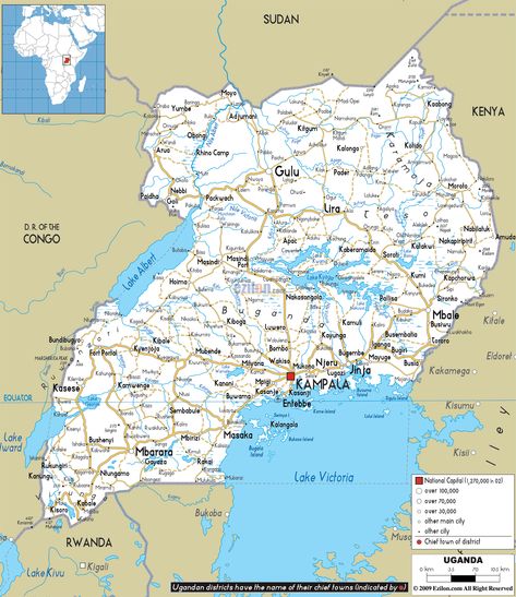 Detailed Clear Large Road Map of Uganda - Ezilon Maps Uganda Map, Country Information, Lake Victoria, Small Modern House Plans, Physical Map, Big Lake, Landlocked Country, Democratic Republic Of The Congo, Africa Map